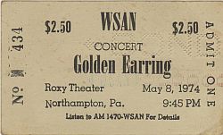 Golden Earring show ticket#434 May 08, 1974 Northampton - Roxy Theatre